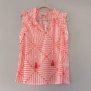 NWT vineyard vines canopy geometric ruffle popover cara Cara woven top medium.